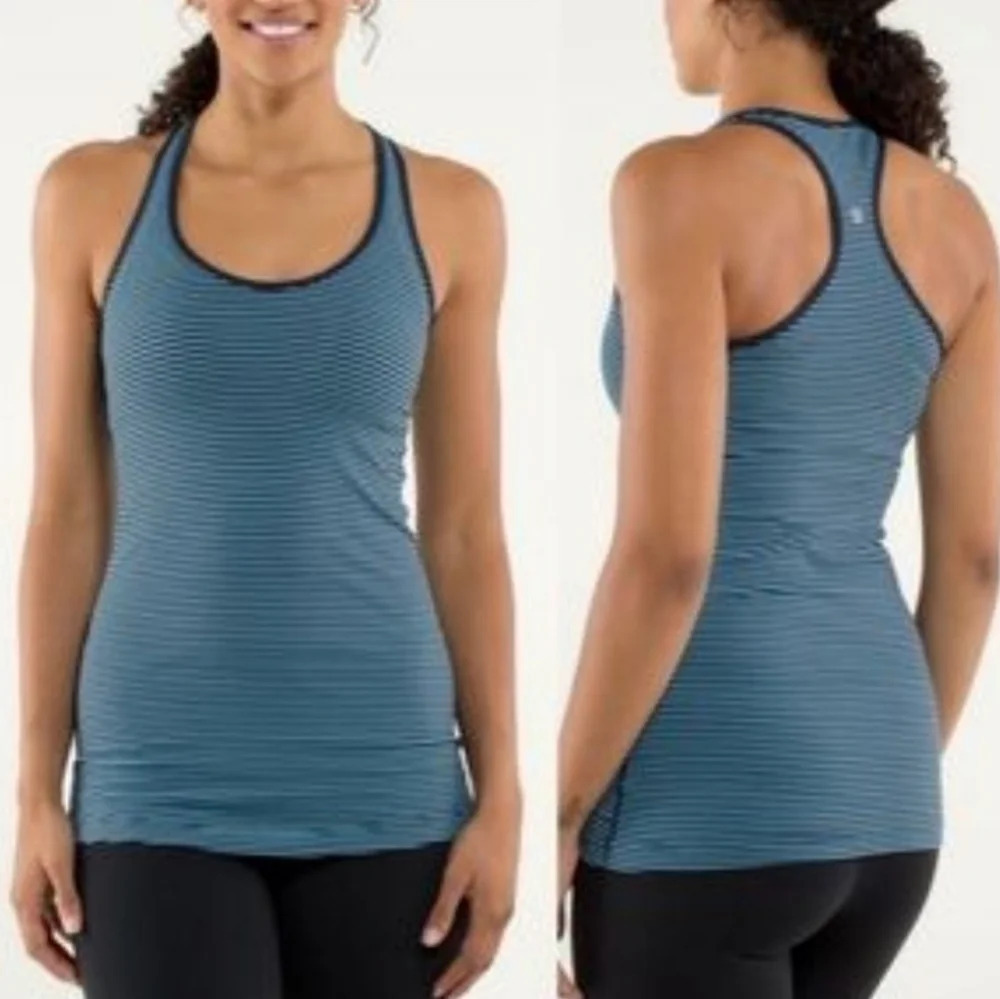 Lululemon Cool Racerback Tank Top Hyperstripe Blue Moon / Inkwell Trim 2